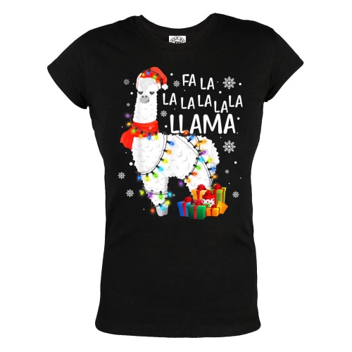 DAMSKA KOSZULKA ŚWIĄTECZNA NA ŚWIĘTA FA LA LA LLAMA ŚWIĄTECZNA LAMA LAMPKI 1