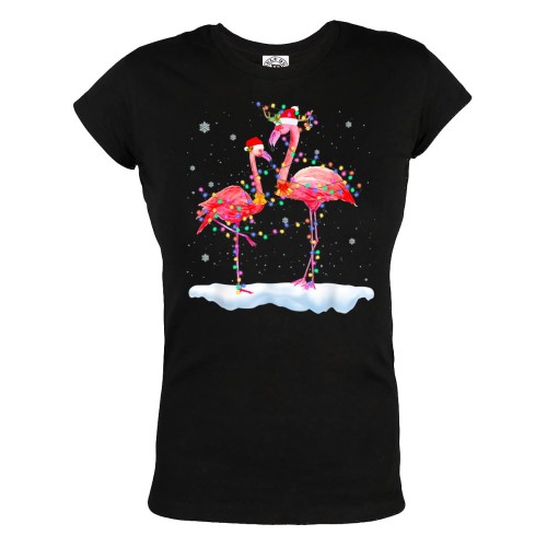 DAMSKA KOSZULKA ŚWIĄTECZNA NA ŚWIĘTA ŚWIĄTECZNE FLAMINGI ŚNIEG LAMPKI 1