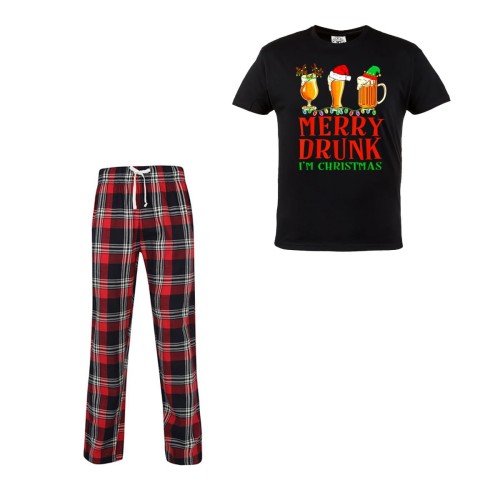 MĘSKA PIŻAMA ŚWIĄTECZNA PREZENT KUFLE Z PIWEM MERRY DRUNK