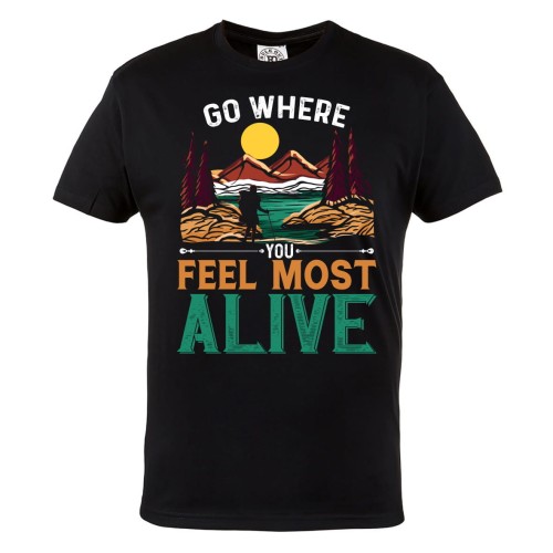 KOSZULKA DLA PODRÓŻNIKA TREKKING GÓRSKIE WYCIECZKI GO WHERE YOU FEEL MOST ALIVE