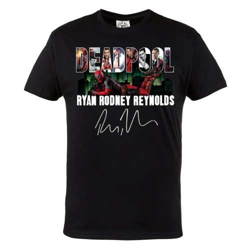 KOSZULKA MĘSKA FILMOWA MARVEL DLA FANA DEADPOOL AKTOR RYAN RODNEY REYNOLDS AUTOGRAF