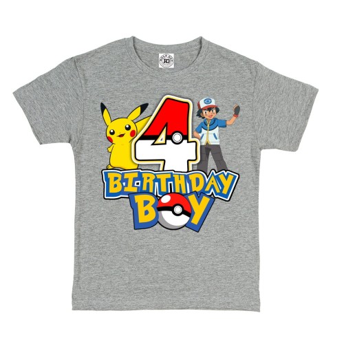 DZIECIĘCA KOSZULKA PREZENT NA 4 URODZINY DLA CHŁOPCA POKEMON PIKACHU ASH POKEBALL BIRTHDAY BOY 1