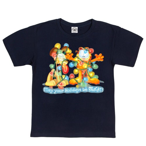 DZIECIĘCA KOSZULKA ŚWIĄTECZNA NA ŚWIĘTA BOŻE NARODZENIE BAJKOWA KOT GARFIELD LAMPKI CHOINKOWE MAY YOUR HOLIDAYS BE BRIGHT 1