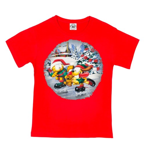 DZIECIĘCA KOSZULKA ŚWIĄTECZNA NA ŚWIĘTA BOŻE NARODZENIE BAJKOWA GARFIELD I ODIE NA LODOWISKU 1