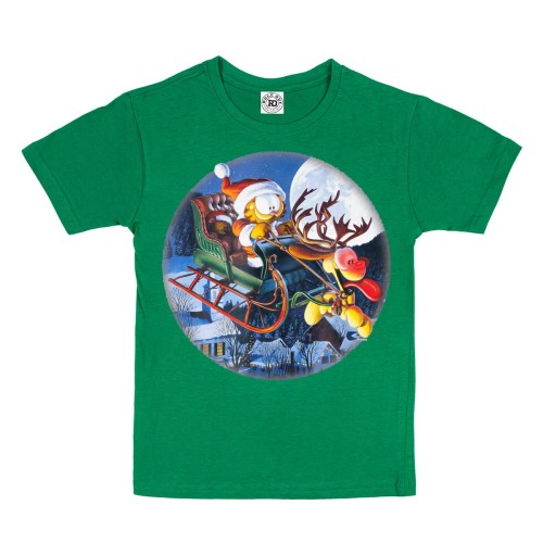 DZIECIĘCA KOSZULKA ŚWIĄTECZNA NA ŚWIĘTA BOŻE NARODZENIE BAJKOWA GARFIELD I ODIE KOT I PIES SANIE MIKOŁAJA 1