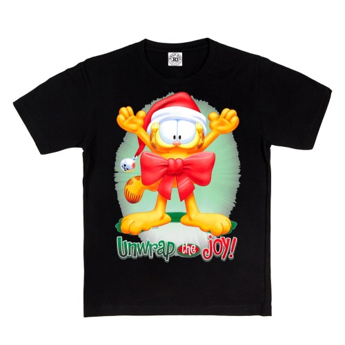 DZIECIĘCA KOSZULKA ŚWIĄTECZNA NA ŚWIĘTA BOŻE NARODZENIE BAJKOWA KOT GARFIELD PREZENT UNWRAP THE JOY