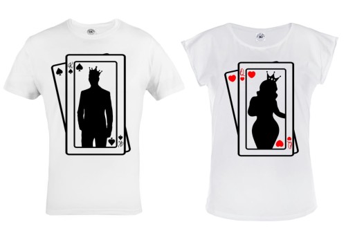 ZESTAW KOSZULEK WALENTYNKOWYCH LOVE PREZENT NA WALENTYNKI KARCIANA KRÓLOWA I KRÓL