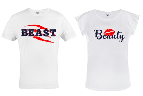 ZESTAW KOSZULEK WALENTYNKOWYCH LOVE PREZENT NA WALENTYNKI BEAUTY & BEAST 