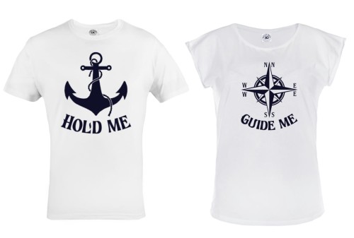 ZESTAW KOSZULEK WALENTYNKOWYCH LOVE PREZENT NA WALENTYNKI DLA PARY MOTYW MARYNARSKI HOLD ME GUIDE ME 