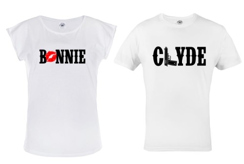 ZESTAW KOSZULEK WALENTYNKOWYCH LOVE PREZENT NA WALENTYNKI DLA PARY BONNIE & CLYDE 