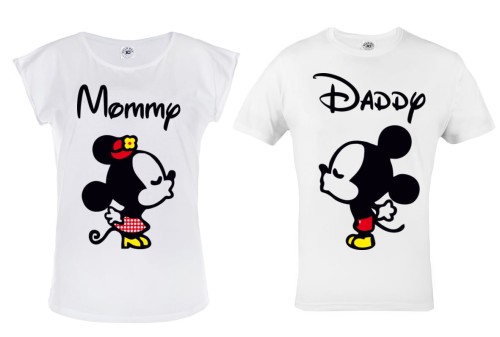 ZESTAW KOSZULEK WALENTYNKOWYCH LOVE PREZENT NA WALENTYNKI RODZICE MOMMY AND DADDY MICKEY MOUSE & MINNIE 