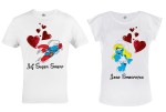 ZESTAW KOSZULEK WALENTYNKOWYCH LOVE PREZENT NA WALENTYNKI DLA PARY SMERFY SUPER SMERF I SMERFETKA