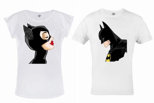 ZESTAW KOSZULEK WALENTYNKOWYCH PREZENT NA WALENTYNKI DLA PARY BATMAN I KOBIETA KOT
