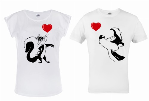 ZESTAW KOSZULEK WALENTYNKOWYCH PREZENT NA WALENTYNKI LOONEY TUNES SKUNKS PEPE LE SWĄD I KOTKA  