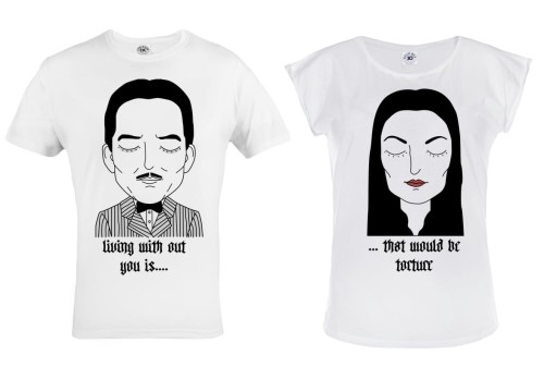 ZESTAW KOSZULEK WALENTYNKOWYCH PREZENT NA WALENTYNKI RODZINA ADDAMSÓW MORTICIA I GOMEZ 
