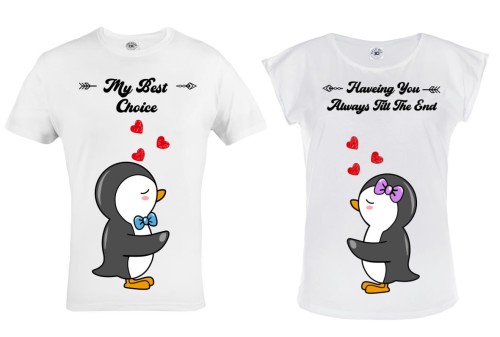 ZESTAW KOSZULEK WALENTYNKOWYCH PREZENT NA WALENTYNKI ZAKOCHANE PINGWINY 