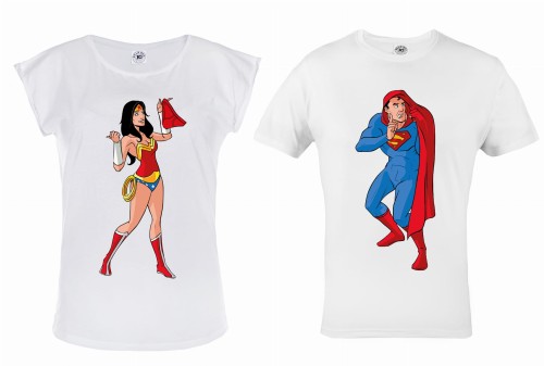 ZESTAW KOSZULEK WALENTYNKOWYCH PREZENT NA WALENTYNKI SUPERMAN I WODNER WOMAN 