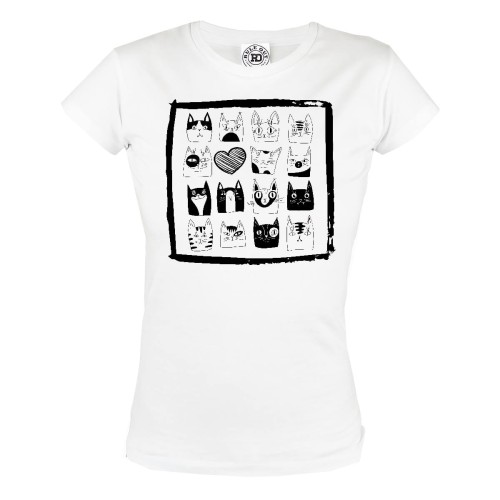 KOSZULKA DAMSKA Z KOTEM DLA MIŁOŚNICZKI KOTÓW KOCIARY SZKICOWANE KOTKI