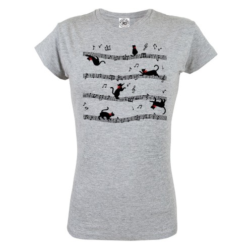 KOSZULKA DAMSKA Z KOTEM DLA MIŁOŚNICZKI KOTÓW KOCIARY PIĘCIOLINIA NUTY 1