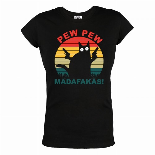 KOSZULKA DAMSKA Z KOTEM DLA MIŁOŚNICZKI KOTÓW KOCIARY PEW PEW MADAFAKAS