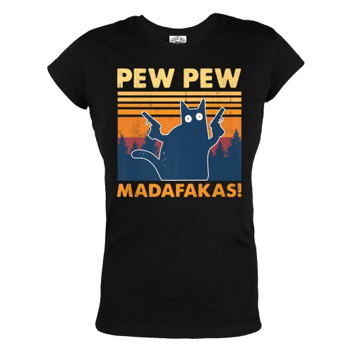 KOSZULKA DAMSKA Z KOTEM GRANATOWY KOT PEW PEW MADAFAKAS 1