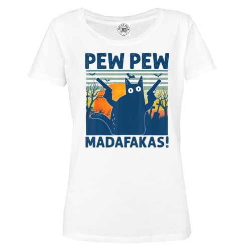 KOSZULKA DAMSKA Z KOTEM GRANATOWY KOT PEW PEW MADAFAKAS  1