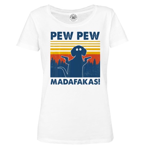 KOSZULKA DAMSKA Z PSEM JAMNIK PEW PEW MADAFAKAS PISTOLETY 1