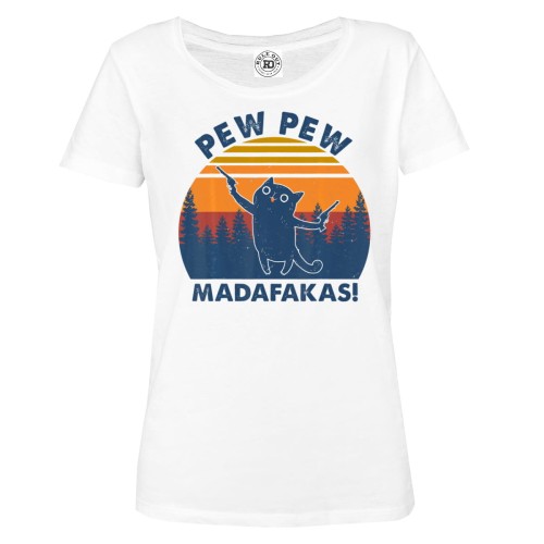 KOSZULKA DAMSKA Z KOTEM KOTEK PEW PEW MADAFAKAS PISTOLETY 1