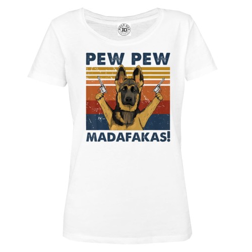 KOSZULKA DAMSKA Z PSEM OWCZAREK NIEMIECKI PEW PEW MADAFAKAS 1
