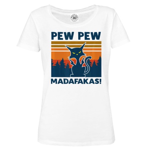 KOSZULKA DAMSKA GRANATOWY KOT PEW PEW MADAFAKAS 1