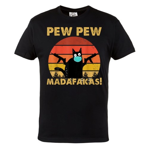 KOSZULKA MĘSKA Z KOTEM W MASECZCE PEW PEW MADAFAKAS 1