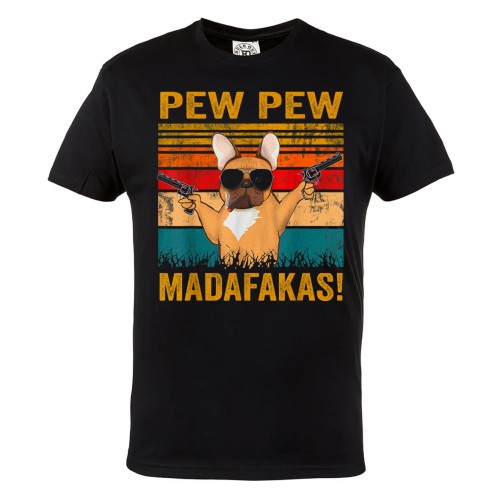 KOSZULKA MĘSKA Z PSEM BULDOG FRANCUSKI BULDOŻEK PEW PEW MADAFAKAS PISTOLETY