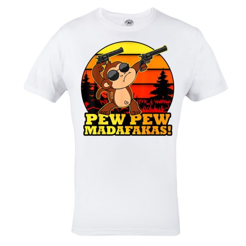 KOSZULKA MĘSKA MAŁPKA PEW PEW MADAFAKAS PISTOLETY