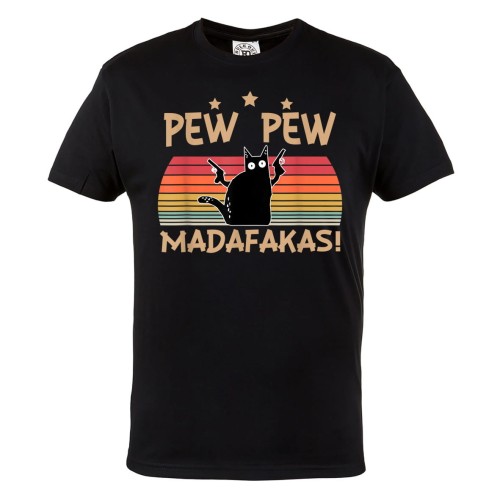 KOSZULKA MĘSKA CZARNY KOT PEW PEW MADAFAKAS 1