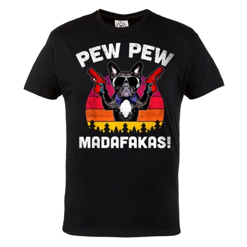 KOSZULKA MĘSKA Z PSEM BULDOG FRANCUSKI CZARNY BULDOŻEK PEW PEW MADAFAKAS PISTOLETY 1