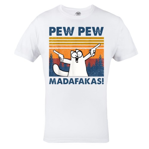 KOSZULKA MĘSKA BIAŁY KOT PEW PEW MADAFAKAS 1