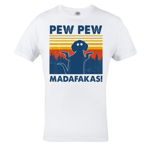 KOSZULKA MĘSKA Z PSEM JAMNIK PEW PEW MADAFAKAS PISTOLETY 1