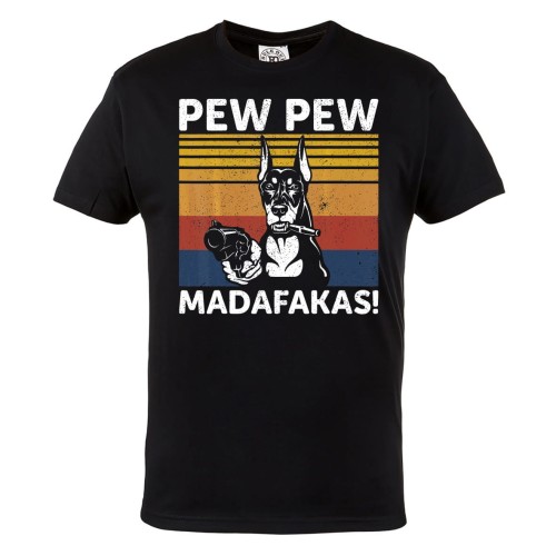 KOSZULKA MĘSKA Z PSEM DOBERMAN PEW PEW MADAFAKAS