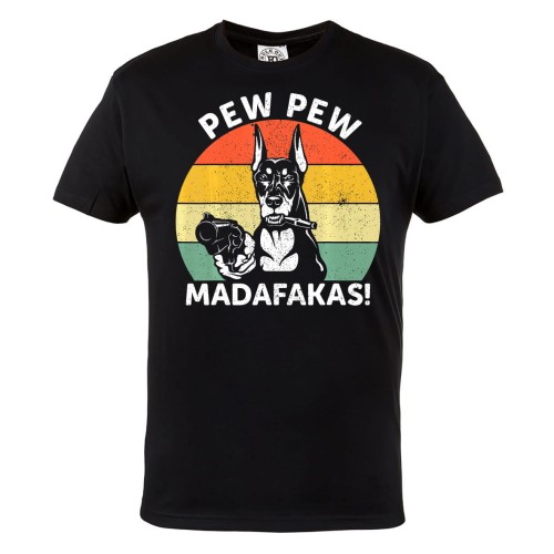 KOSZULKA MĘSKA Z PSEM DOBERMAN PEW PEW MADAFAKAS 1
