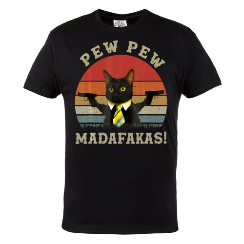 KOSZULKA MĘSKA CZARNY KOT PEW PEW MADAFAKAS PISTOLETY 1