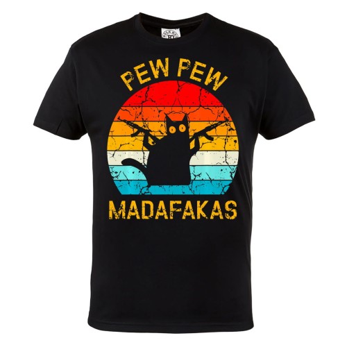 KOSZULKA MĘSKA Z CZARNYM KOTEM PEW PEW MADAFAKAS 1