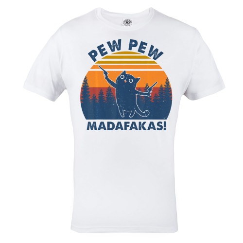KOSZULKA MĘSKA Z GRANATOWYM KOTEM PEW PEW MADAFAKAS 1