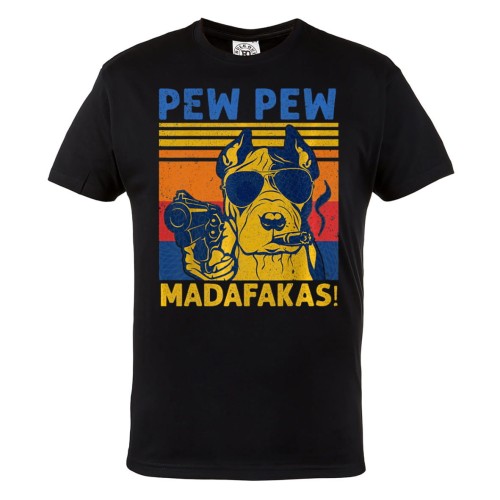 KOSZULKA MĘSKA Z PSEM AMSTAFF PEW PEW MADAFAKAS PISTOLET 1