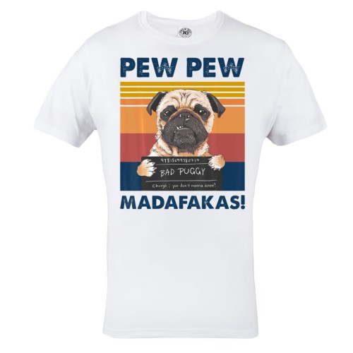 KOSZULKA MĘSKA Z PSEM MOPS ARESZTOWANY BAD PUGGY PEW PEW MADAFAKAS 1