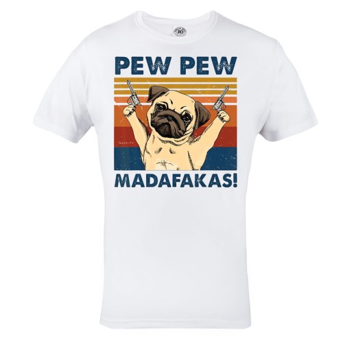 KOSZULKA MĘSKA Z PSEM MOPS PUG PEW PEW MADAFAKAS PISTOLETY 1