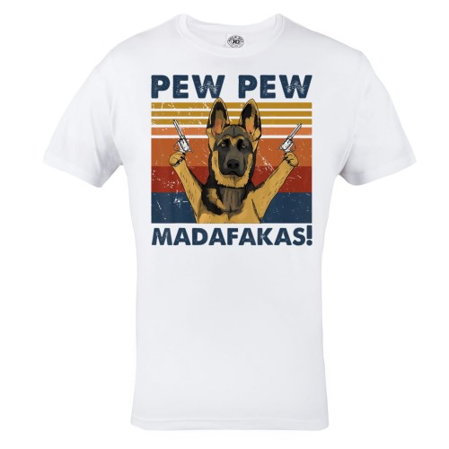 KOSZULKA MĘSKA Z PSEM OWCZAREK NIEMIECKI PEW PEW MADAFAKAS PISTOLETY 1