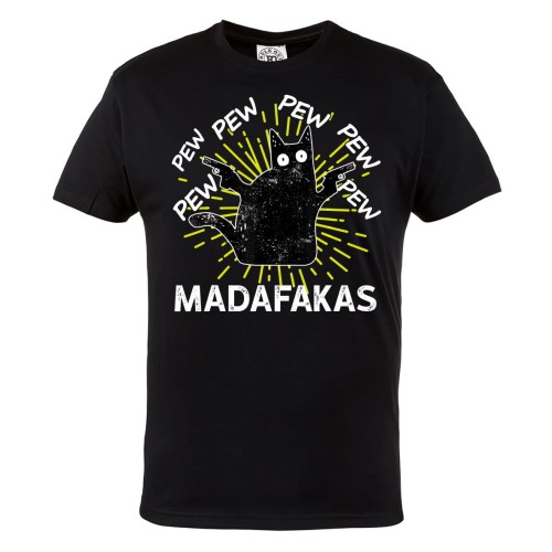 KOSZULKA MĘSKA CZARNY KOT PEW PEW MADAFAKAS 1