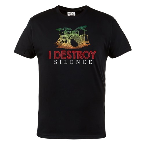 KOSZULKA MĘSKA MUZYCZNA DLA PERKUSISTY PERKUSJA I DESTROY SILENCE 1