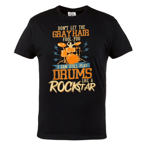 KOSZULKA MĘSKA MUZYCZNA DLA PERKUSISTY PERKUSJA DON'T LET THE GRAY HAIR FOOL YOU ROCKSTAR 1
