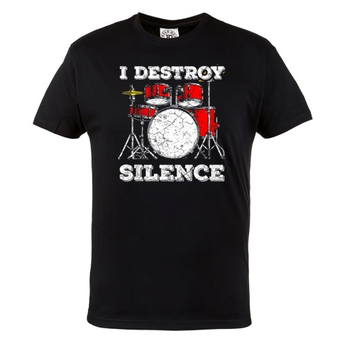 KOSZULKA MĘSKA MUZYCZNA DLA PERKUSISTY PERKUSJA DRUMS I DESTROY SILENCE 1